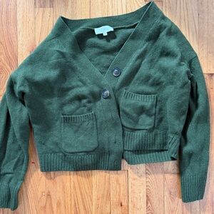 LA MAILLE SEZANE Green Open Knit Raglan Sleeve Button Front Cardigan Size M